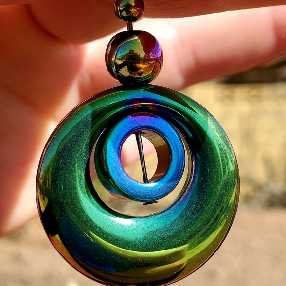 New Rainbow Hematite Round Pendant. - Picture 2 of 11